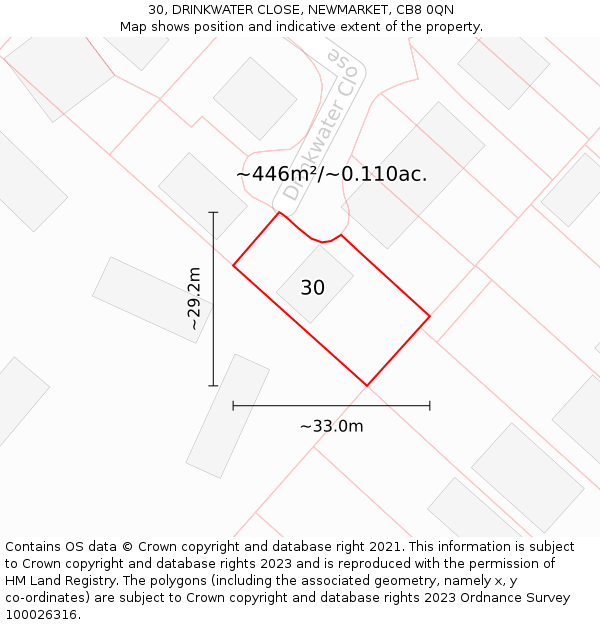 30, DRINKWATER CLOSE, NEWMARKET, CB8 0QN: Plot and title map