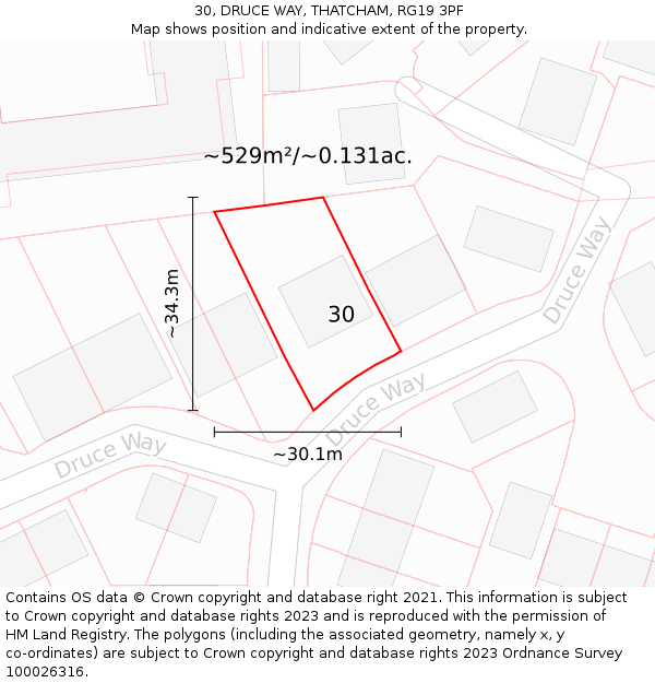 30, DRUCE WAY, THATCHAM, RG19 3PF: Plot and title map