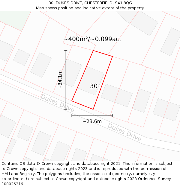 30, DUKES DRIVE, CHESTERFIELD, S41 8QG: Plot and title map