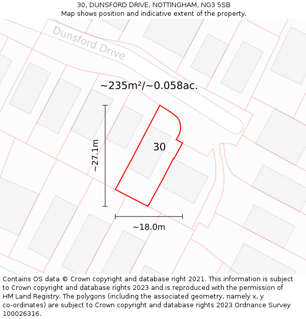 30, DUNSFORD DRIVE, NOTTINGHAM, NG3 5SB: Plot and title map