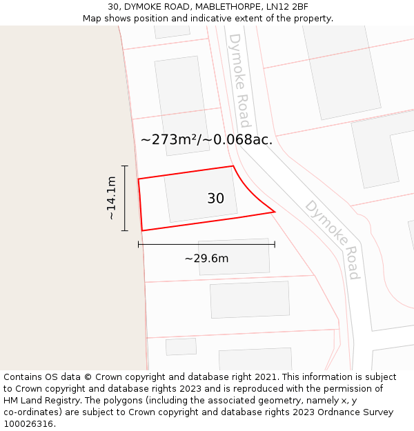 30, DYMOKE ROAD, MABLETHORPE, LN12 2BF: Plot and title map