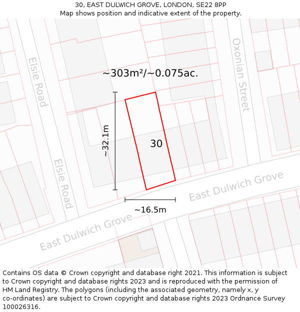 30, EAST DULWICH GROVE, LONDON, SE22 8PP: Plot and title map