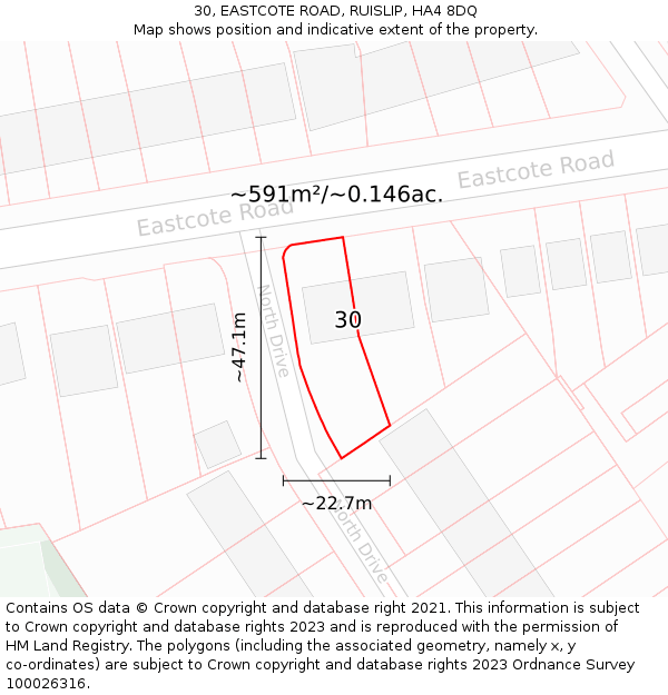 30, EASTCOTE ROAD, RUISLIP, HA4 8DQ: Plot and title map