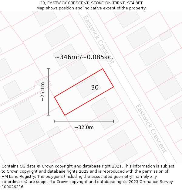 30, EASTWICK CRESCENT, STOKE-ON-TRENT, ST4 8PT: Plot and title map