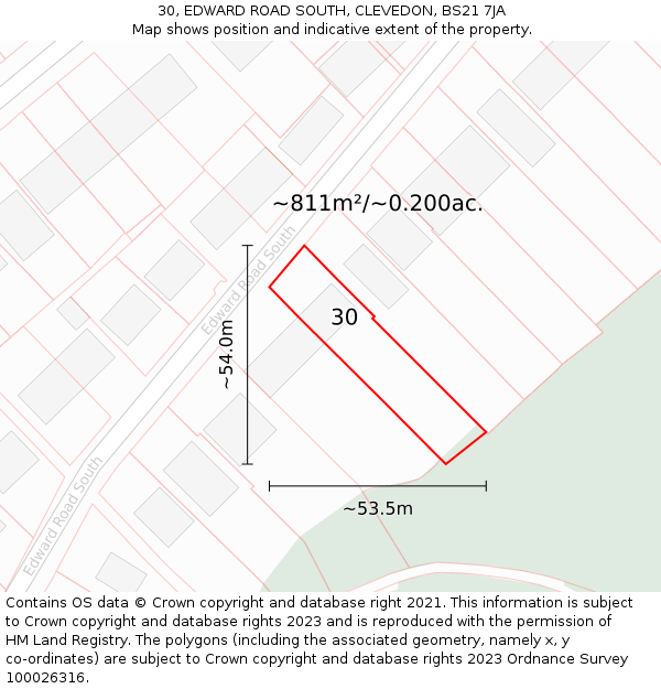 30, EDWARD ROAD SOUTH, CLEVEDON, BS21 7JA: Plot and title map