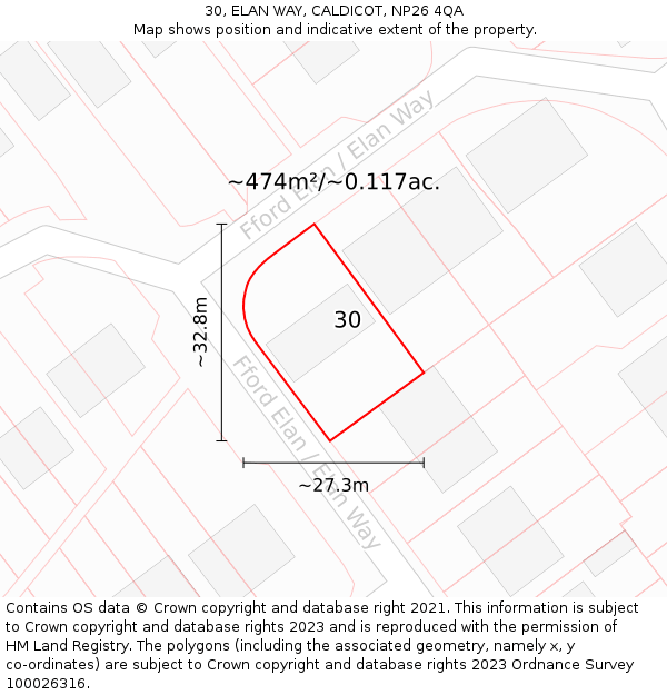 30, ELAN WAY, CALDICOT, NP26 4QA: Plot and title map