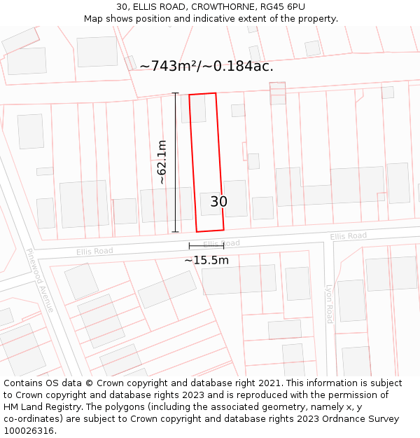 30, ELLIS ROAD, CROWTHORNE, RG45 6PU: Plot and title map