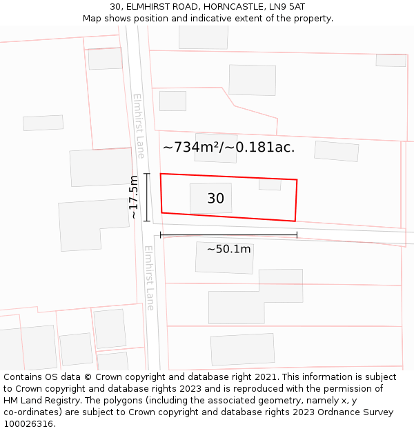 30, ELMHIRST ROAD, HORNCASTLE, LN9 5AT: Plot and title map