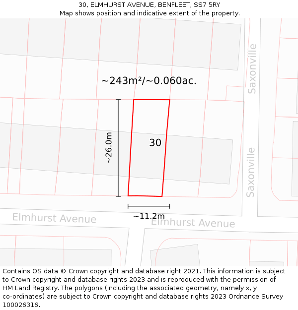 30, ELMHURST AVENUE, BENFLEET, SS7 5RY: Plot and title map