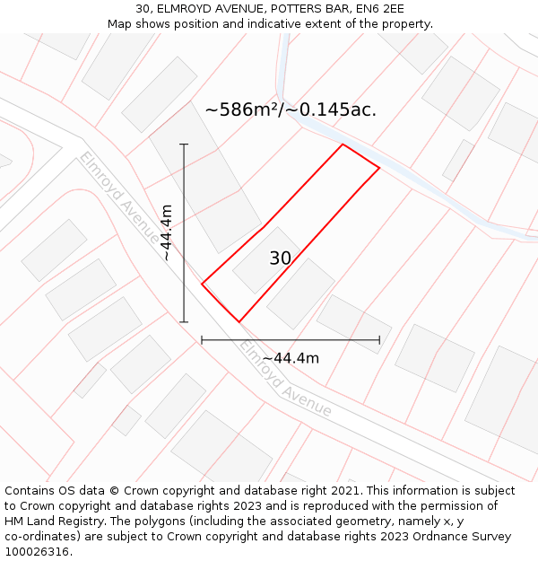 30, ELMROYD AVENUE, POTTERS BAR, EN6 2EE: Plot and title map