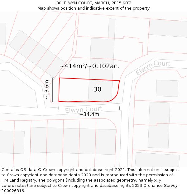 30, ELWYN COURT, MARCH, PE15 9BZ: Plot and title map