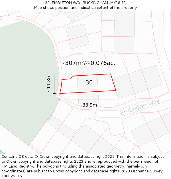 30, EMBLETON WAY, BUCKINGHAM, MK18 1FJ: Plot and title map