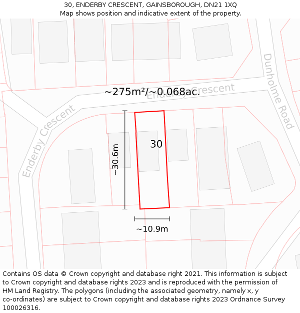 30, ENDERBY CRESCENT, GAINSBOROUGH, DN21 1XQ: Plot and title map