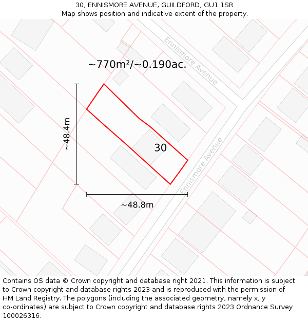 30, ENNISMORE AVENUE, GUILDFORD, GU1 1SR: Plot and title map