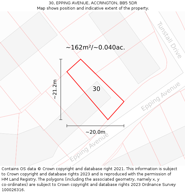 30, EPPING AVENUE, ACCRINGTON, BB5 5DR: Plot and title map