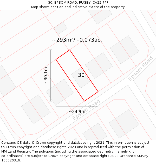 30, EPSOM ROAD, RUGBY, CV22 7PF: Plot and title map