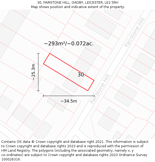 30, FAIRSTONE HILL, OADBY, LEICESTER, LE2 5RH: Plot and title map