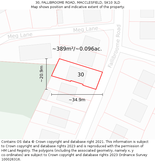 30, FALLIBROOME ROAD, MACCLESFIELD, SK10 3LD: Plot and title map