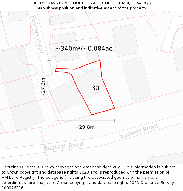 30, FALLOWS ROAD, NORTHLEACH, CHELTENHAM, GL54 3QQ: Plot and title map