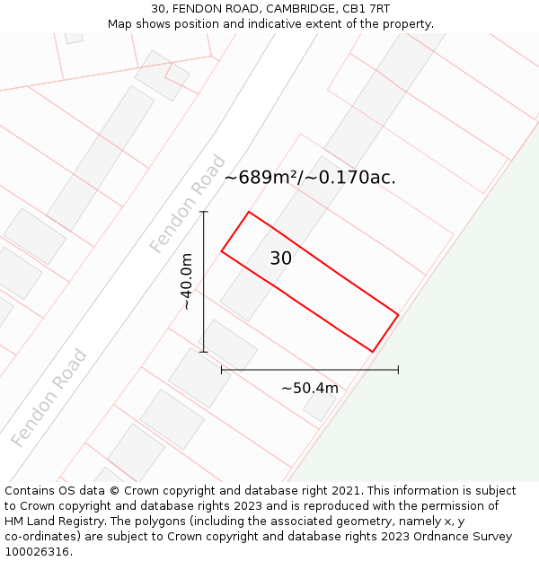 30, FENDON ROAD, CAMBRIDGE, CB1 7RT: Plot and title map