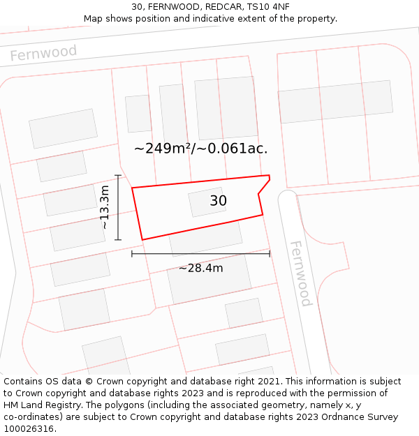 30, FERNWOOD, REDCAR, TS10 4NF: Plot and title map