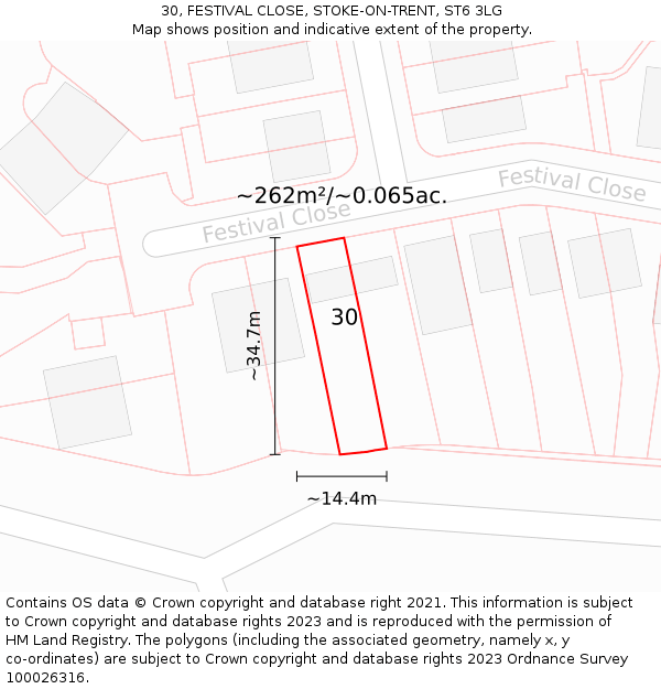 30, FESTIVAL CLOSE, STOKE-ON-TRENT, ST6 3LG: Plot and title map