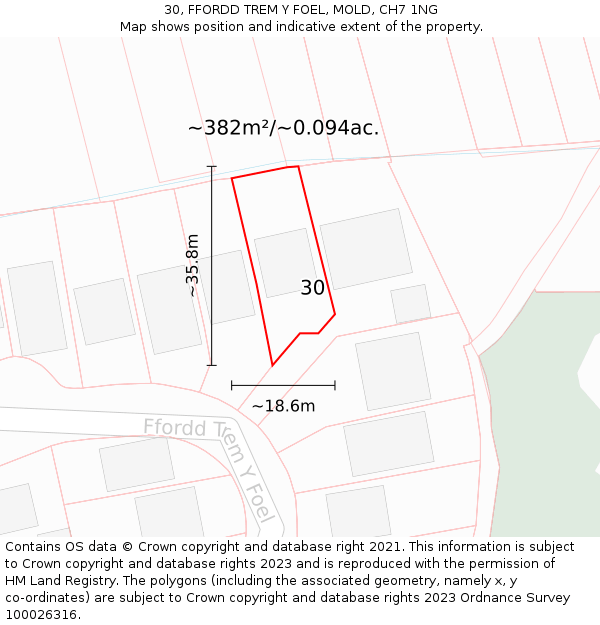 30, FFORDD TREM Y FOEL, MOLD, CH7 1NG: Plot and title map