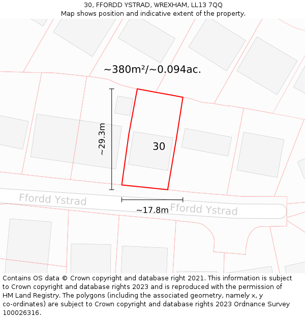 30, FFORDD YSTRAD, WREXHAM, LL13 7QQ: Plot and title map