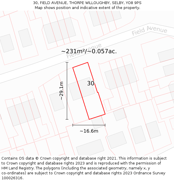 30, FIELD AVENUE, THORPE WILLOUGHBY, SELBY, YO8 9PS: Plot and title map