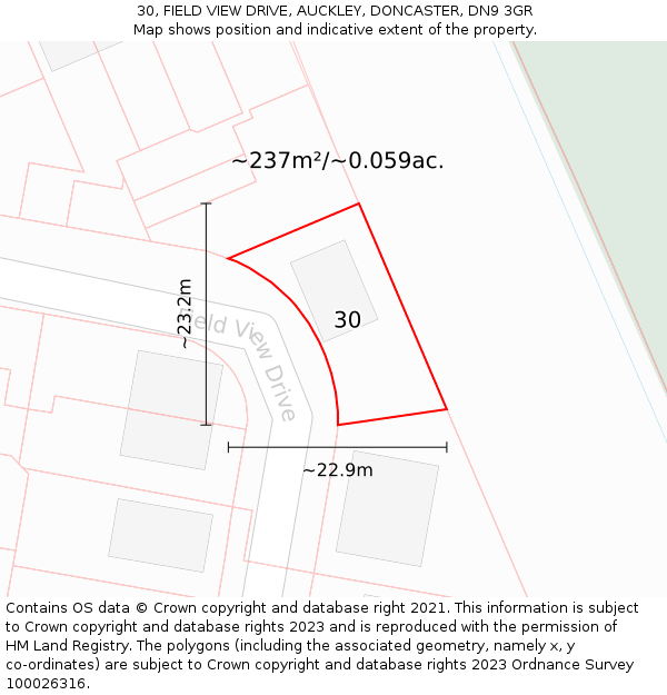 30, FIELD VIEW DRIVE, AUCKLEY, DONCASTER, DN9 3GR: Plot and title map