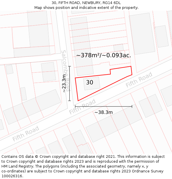 30, FIFTH ROAD, NEWBURY, RG14 6DL: Plot and title map
