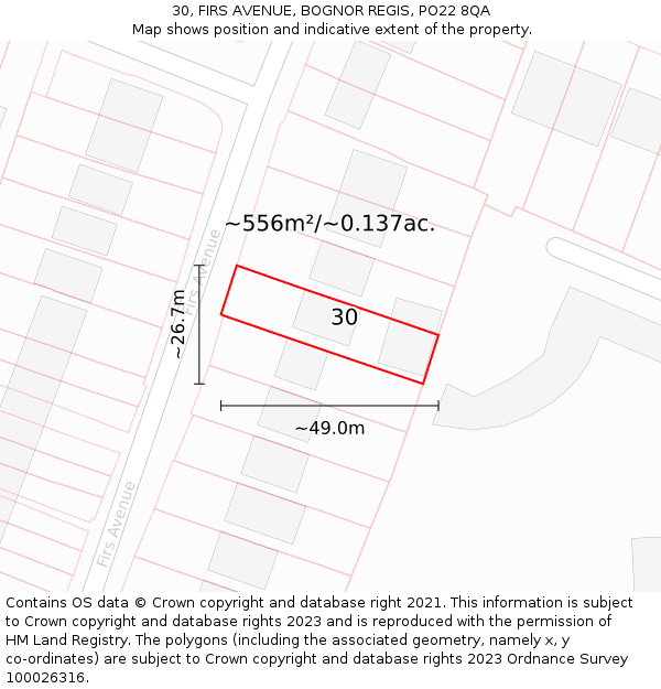 30, FIRS AVENUE, BOGNOR REGIS, PO22 8QA: Plot and title map