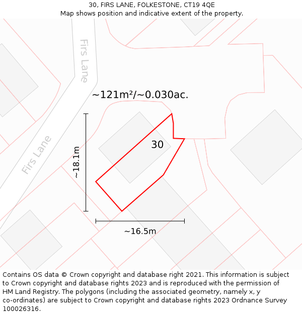 30, FIRS LANE, FOLKESTONE, CT19 4QE: Plot and title map