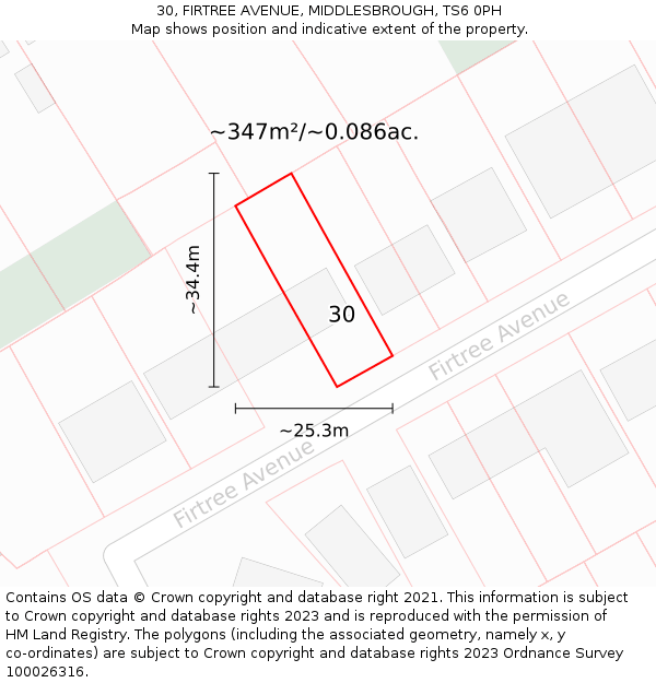 30, FIRTREE AVENUE, MIDDLESBROUGH, TS6 0PH: Plot and title map