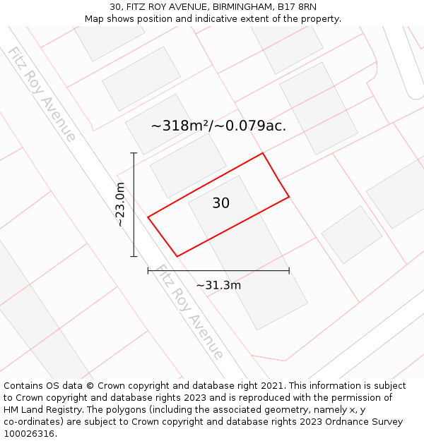 30, FITZ ROY AVENUE, BIRMINGHAM, B17 8RN: Plot and title map