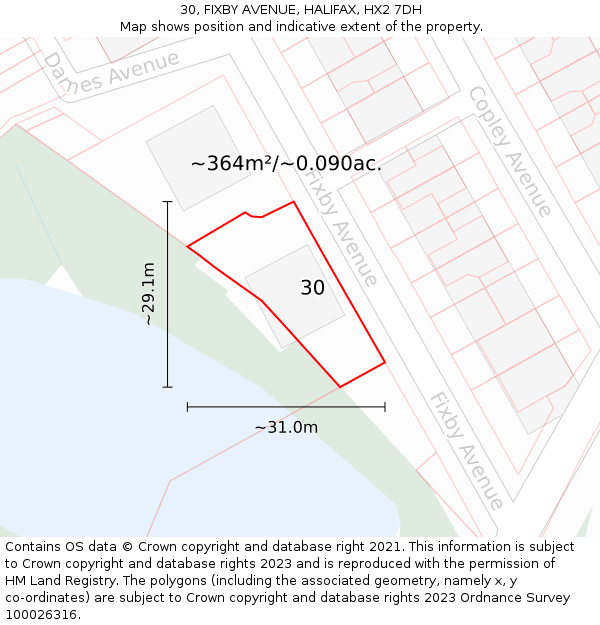 30, FIXBY AVENUE, HALIFAX, HX2 7DH: Plot and title map