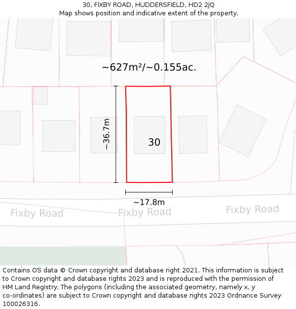 30, FIXBY ROAD, HUDDERSFIELD, HD2 2JQ: Plot and title map