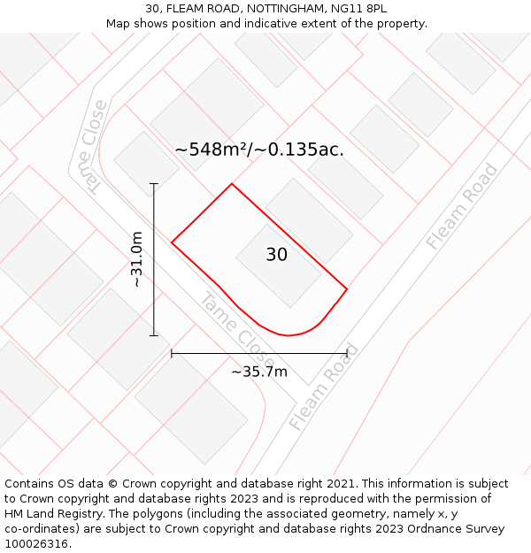 30, FLEAM ROAD, NOTTINGHAM, NG11 8PL: Plot and title map