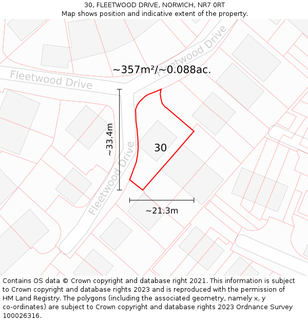 30, FLEETWOOD DRIVE, NORWICH, NR7 0RT: Plot and title map