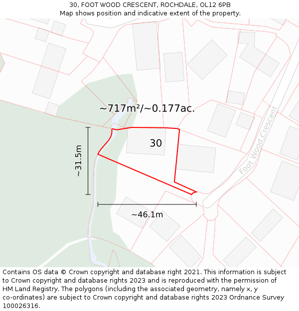 30, FOOT WOOD CRESCENT, ROCHDALE, OL12 6PB: Plot and title map