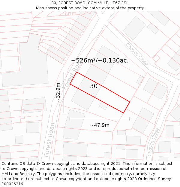 30, FOREST ROAD, COALVILLE, LE67 3SH: Plot and title map