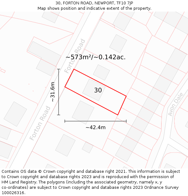 30, FORTON ROAD, NEWPORT, TF10 7JP: Plot and title map