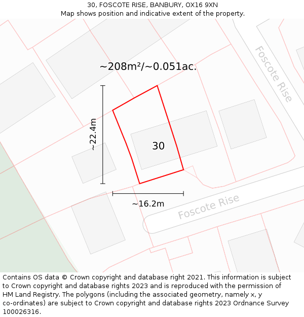 30, FOSCOTE RISE, BANBURY, OX16 9XN: Plot and title map