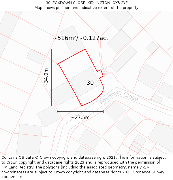 30, FOXDOWN CLOSE, KIDLINGTON, OX5 2YE: Plot and title map