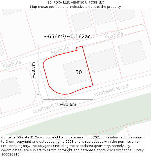 30, FOXHILLS, VENTNOR, PO38 1LX: Plot and title map