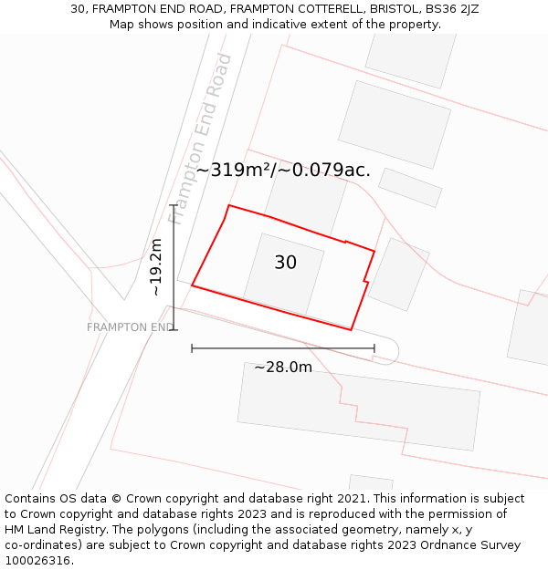 30, FRAMPTON END ROAD, FRAMPTON COTTERELL, BRISTOL, BS36 2JZ: Plot and title map