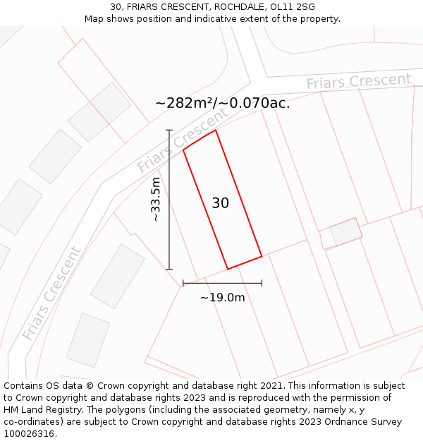 30, FRIARS CRESCENT, ROCHDALE, OL11 2SG: Plot and title map