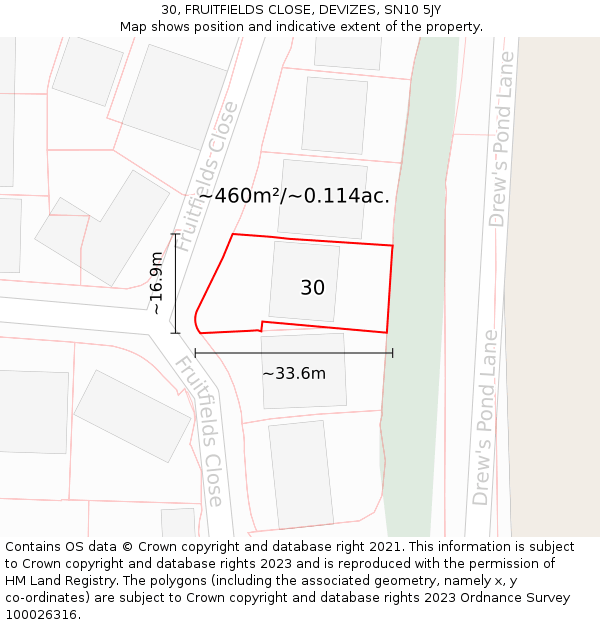 30, FRUITFIELDS CLOSE, DEVIZES, SN10 5JY: Plot and title map