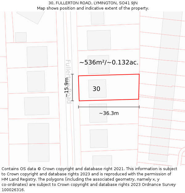 30, FULLERTON ROAD, LYMINGTON, SO41 9JN: Plot and title map