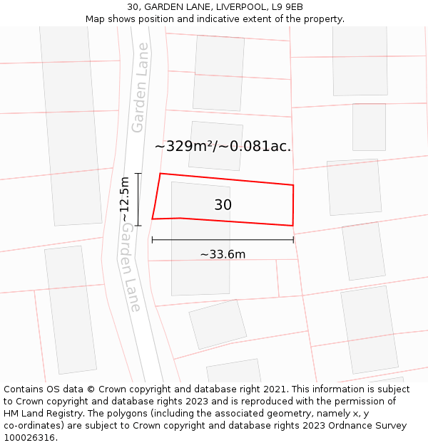 30, GARDEN LANE, LIVERPOOL, L9 9EB: Plot and title map